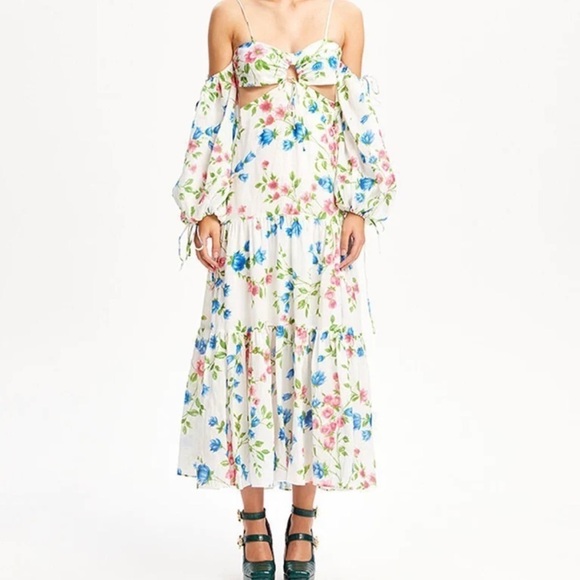 Alice McCall Rolling Meadows Floral Midi Dress Cut Out Cotton White Summer Party - Picture 2 of 14